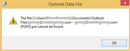 the outlook.pst file cannot be found